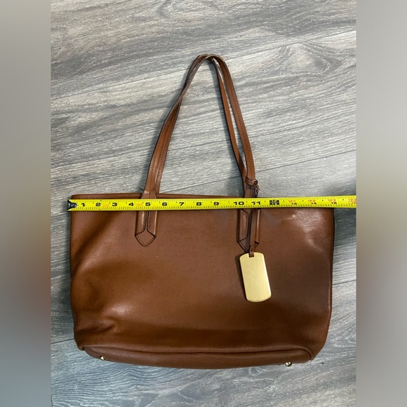 Lauren Ralph Lauren Gorgeous Camel Brown Canvas Leather Medium Shoulder Tote Bag - Picture 13 of 16